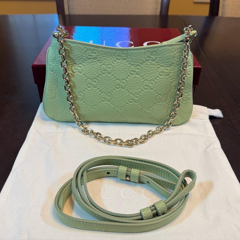 New Authentic Gucci GG Logo Green Shoulder Bag
